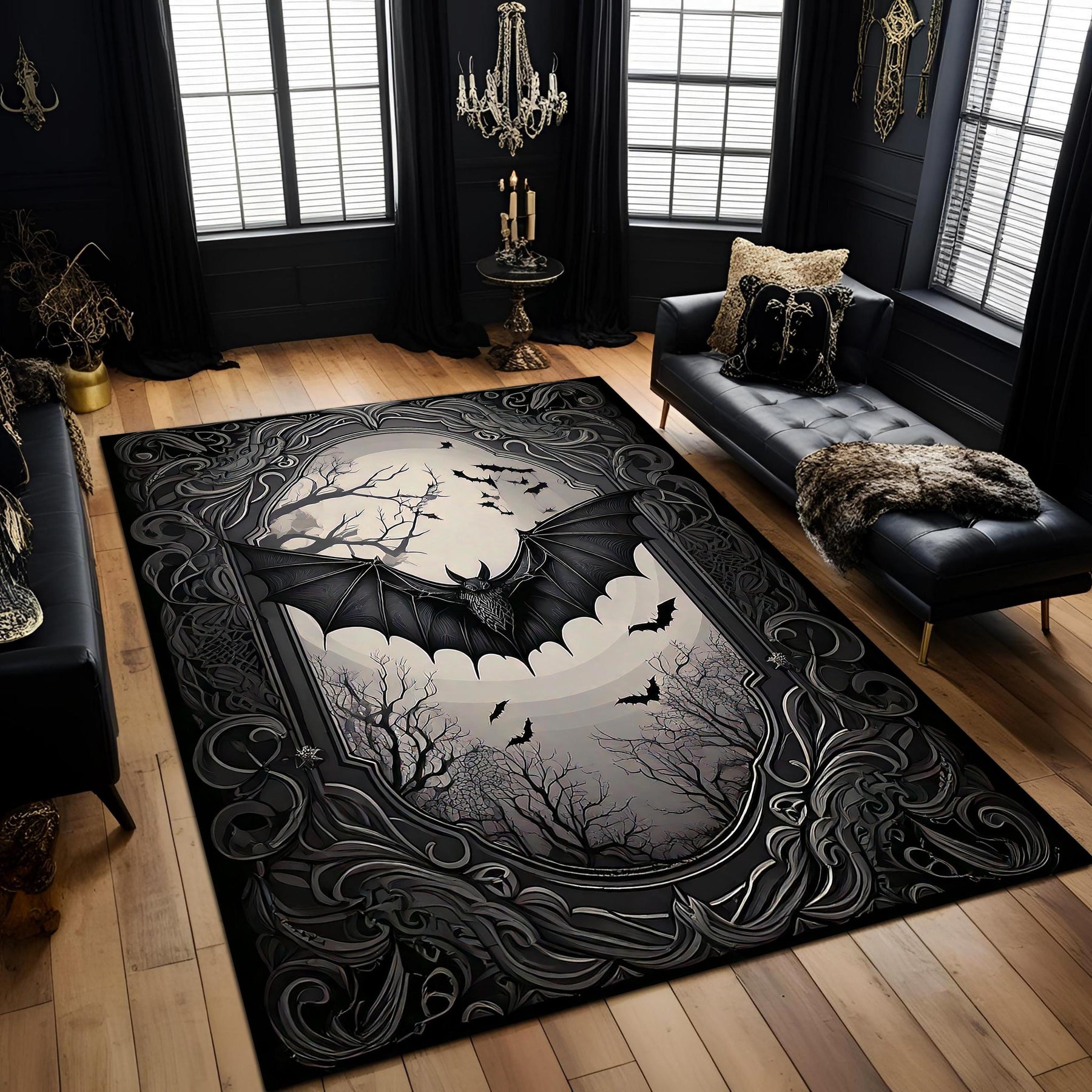 Gothic Bat Rug: Witchy Dark Academia Decor