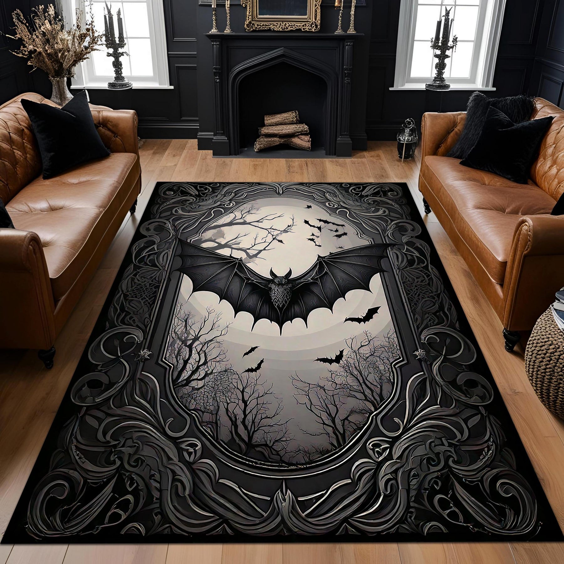 Gothic Bat Rug: Witchy Dark Academia Decor