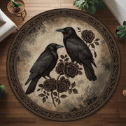 Gothic Raven Round Rug: Mystical Crow And Rose Carpet for Witchy Room, Dark Botanical Decor, Gothic Style Living Space