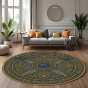 Medieval Tapestry Sword Rug, Round Warrior Crest Design Rug, Fantasy Rustic Home Decor