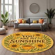 You Are My Sunshine Round Rug: Yellow Quote Rug with Sunflowers and Coffee Cup for Gift, Entryway or Cozy Room Decor