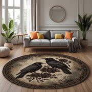 Gothic Raven Round Rug: Mystical Crow And Rose Carpet for Witchy Room, Dark Botanical Decor, Gothic Style Living Space