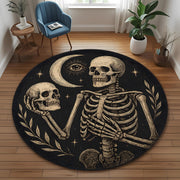 Mystical Skeleton Round Rug: Celestial Skull Scene Carpet For Witchy Or Gothic Living Room Decor