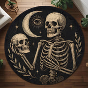 Mystical Skeleton Round Rug: Celestial Skull Scene Carpet For Witchy Or Gothic Living Room Decor
