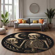 Mystical Skeleton Round Rug: Celestial Skull Scene Carpet For Witchy Or Gothic Living Room Decor