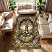 Snake Tree Tapestry Rug, Mythical Forest Carpet, Celtic Serpent Area Rug, Magic Garden Gothic Rug, Fantasy Nature Mat, Washable Fantasy Rug