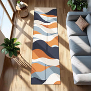 Retro Wave Runner Rug | Bold Mid-Century Modern Carpet with Orange, Navy & Blue Abstract Lines | Graphic Contemporary Hallway Decor