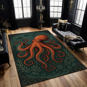 Octopus Gothic Rug, Kraken Sea Creature Rug, Dark Nautical Marine Rug, Gothic Sea Monster Rug, Washable Rug, Statement Ocean Area Rug