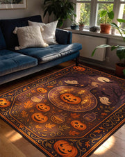 Halloween Pumpkin Rug with Magic Potion Bottles and Jack-O'-Lanterns, Witchy Area Rug for Spooky Fall Living Room or Kids Room Decor