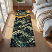 Starry Night Wave Runner Rug, Van Gogh Inspired Ocean Carpet with Swirling Sky and Crashing Waves, Artistic Fantasy Runner for Hallway Decor