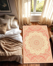 Terracotta Boho Mandala Rug for Living Room, Vintage Beige and Rust Oriental Style Carpet, Yoga Room Floor Mat, Bohemian Floral Area Rug