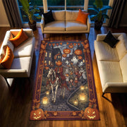Halloween Parade Rug, Pumpkin Ghost Carpet, Trick Or Treat Fall Decor, Spooky Autumn Tapestry, Washable Haunted Town Halloween Mat