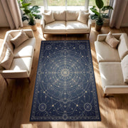 Celestial Compass Rug, Minimal Astrology Floor Mat, Sacred Geometry Star Carpet, Dark Blue Witchy Decor, Modern Mystical Living Room Rug