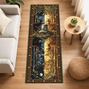 Twin Antler Grove Rug, Day and Night Deer Runner, Mythical Forest Rug, Fantasy Tapestry Hallway Mat, Woodland Stag Rug, Washable Decor Rug