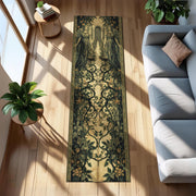 Gothic Garden Runner Rug, Classical Statue & Ivy Design Carpet, Dark Academia Hallway Decor with Mythical Archway Vintage Botanical Motifs