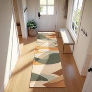 Modern Abstract Landscape Runner Rug | Earthy Boho Carpet with Flowing Hills & Warm Neutral Tones | Japandi or Zen Inspired Hallway Decor