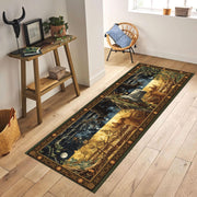 Twin Antler Grove Rug, Day and Night Deer Runner, Mythical Forest Rug, Fantasy Tapestry Hallway Mat, Woodland Stag Rug, Washable Decor Rug