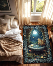 Whimsical Toad Rug, Enchanted Forest Carpet with Magic Pool & Full Moon,  Botanical Frog Decor