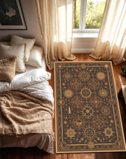 Sacred Geometry Rug, Cosmic Symbol Astrology Carpet, Dark Boho Star Map Floor Mat, Esoteric Mystical Decor for Witchy Spiritual Interiors