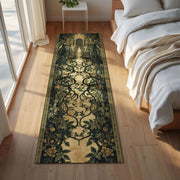 Gothic Garden Runner Rug, Classical Statue & Ivy Design Carpet, Dark Academia Hallway Decor with Mythical Archway Vintage Botanical Motifs