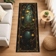 Lantern Forest Runner Rug, Enchanted Path Tapestry Rug, Mystical Woodland Hallway Rug, Fantasy Light Decor, Witchcore Washable Rug