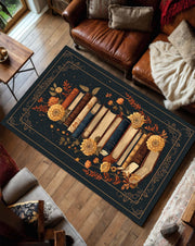 Book Lover Area Rug, Vintage Books Floral Carpet, Dark Botanical Library Rug for Reading Nook, Boho Cottagecore Living Room Decor Gift