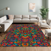 Colorful Mandala Rug: Vibrant Boho Floral Carpet for Living Room, Meditation Space, Artistic Home, Yoga or Zen Decor
