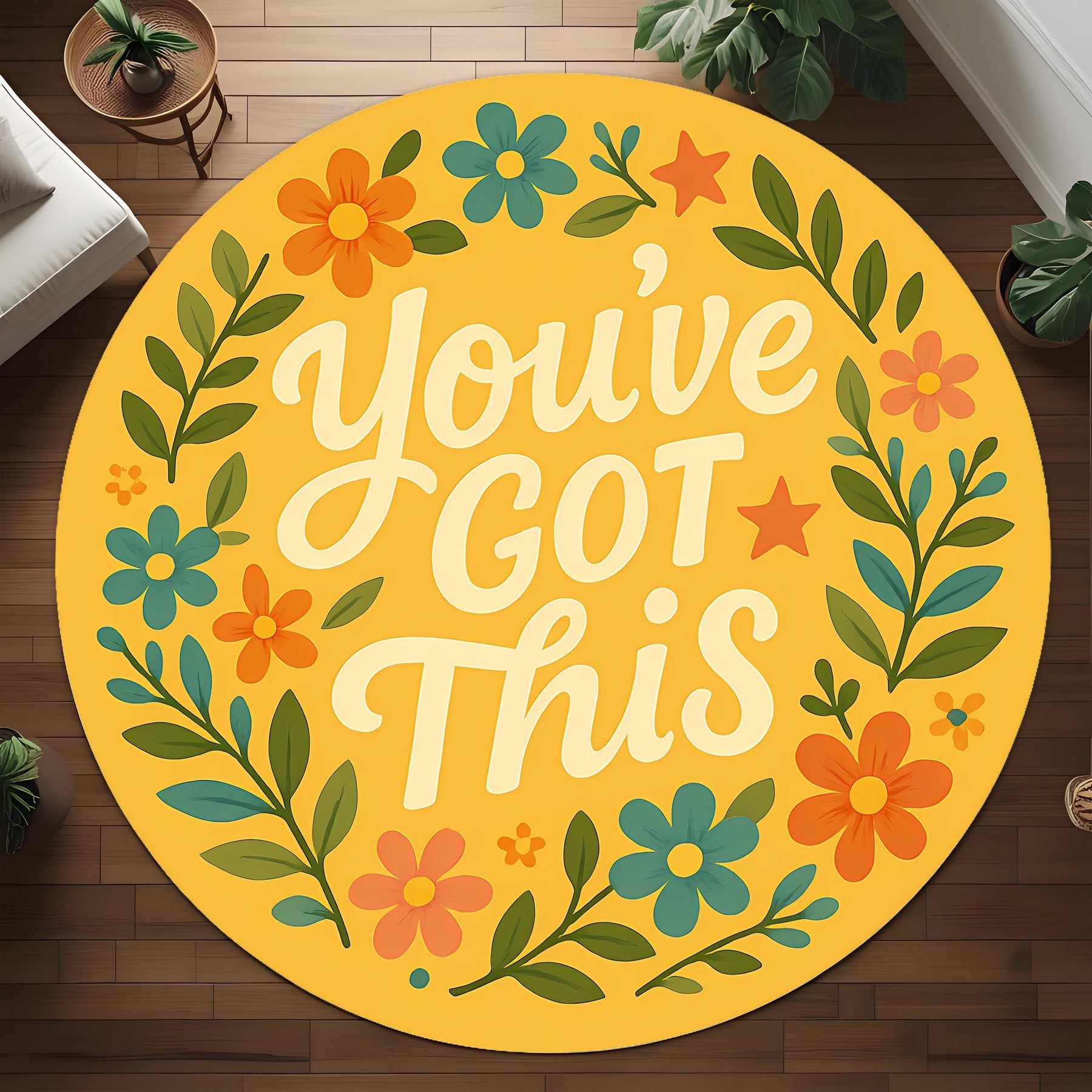 You’ve Got This Round Rug: Motivational Quote Rug with Colorful Florals for Gift, Bedroom or Empowering Home Decor
