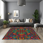 Colorful Mandala Rug: Vibrant Boho Floral Carpet for Living Room, Meditation Space, Artistic Home, Yoga or Zen Decor