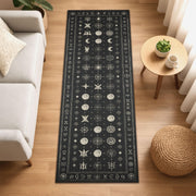 Celestial Witchy Runner Rug, Moon Phase Alchemy Rug, Gothic Zodiac Hallway Carpet, Astrological Magic Decor, Dark Mystical Spell Rug