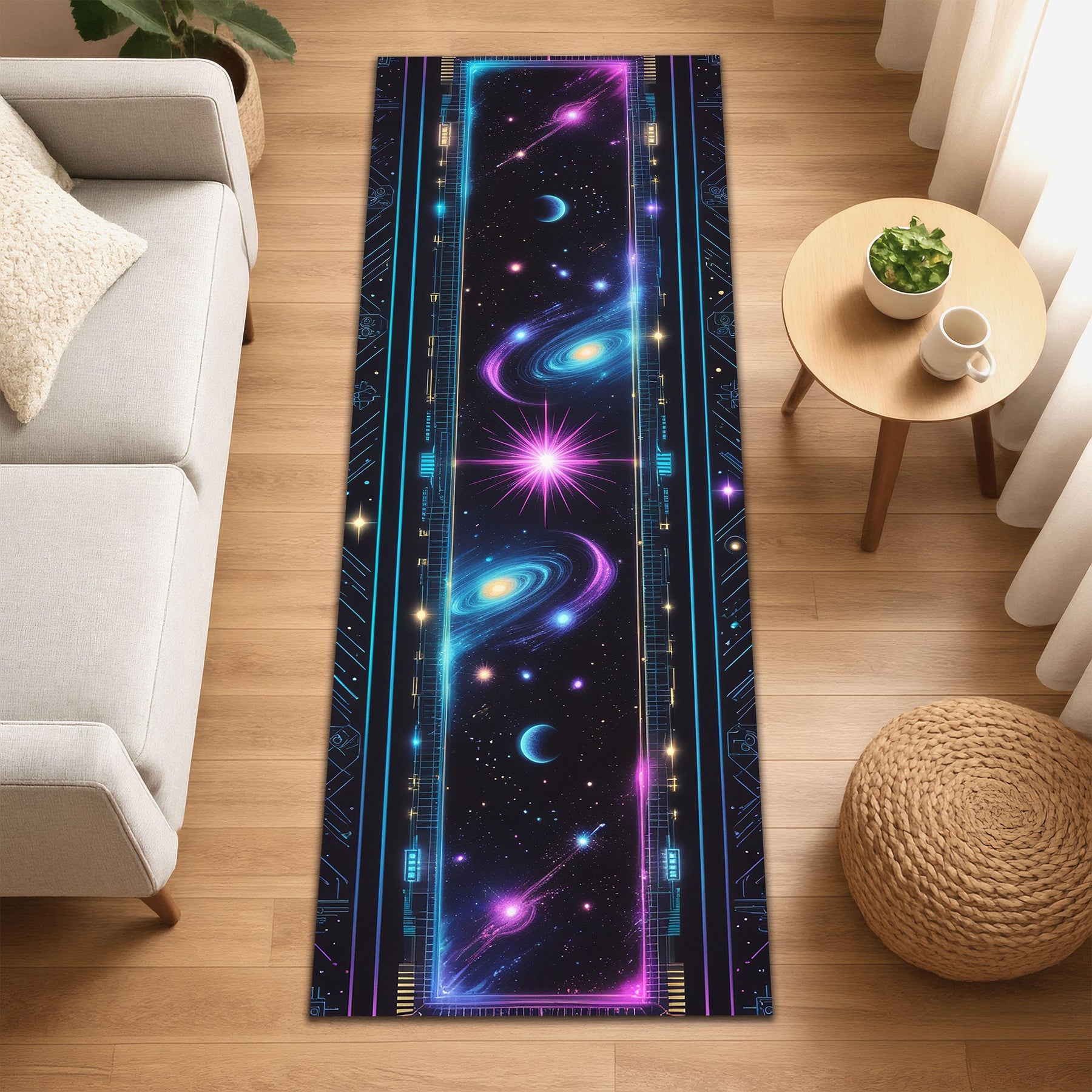 Galaxy Neon Runner Rug, Celestial Space Rug, Sci-Fi Hallway Rug, Outer Space Gamer Room Decor, Astral Universe Carpet, Cosmic Tech Rug