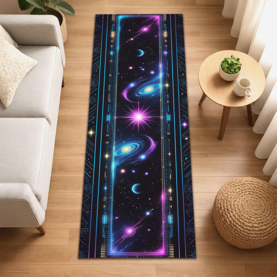 Galaxy Neon Runner Rug, Celestial Space Rug, Sci-Fi Hallway Rug, Outer Space Gamer Room Decor, Astral Universe Carpet, Cosmic Tech Rug