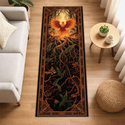 Phoenix Roots Runner Rug, Fire Spirit Tapestry Rug, Rebirth Forest Rug, Mythical Creature Rug, Fantasy Hallway Decor, Washable Gothic Rug
