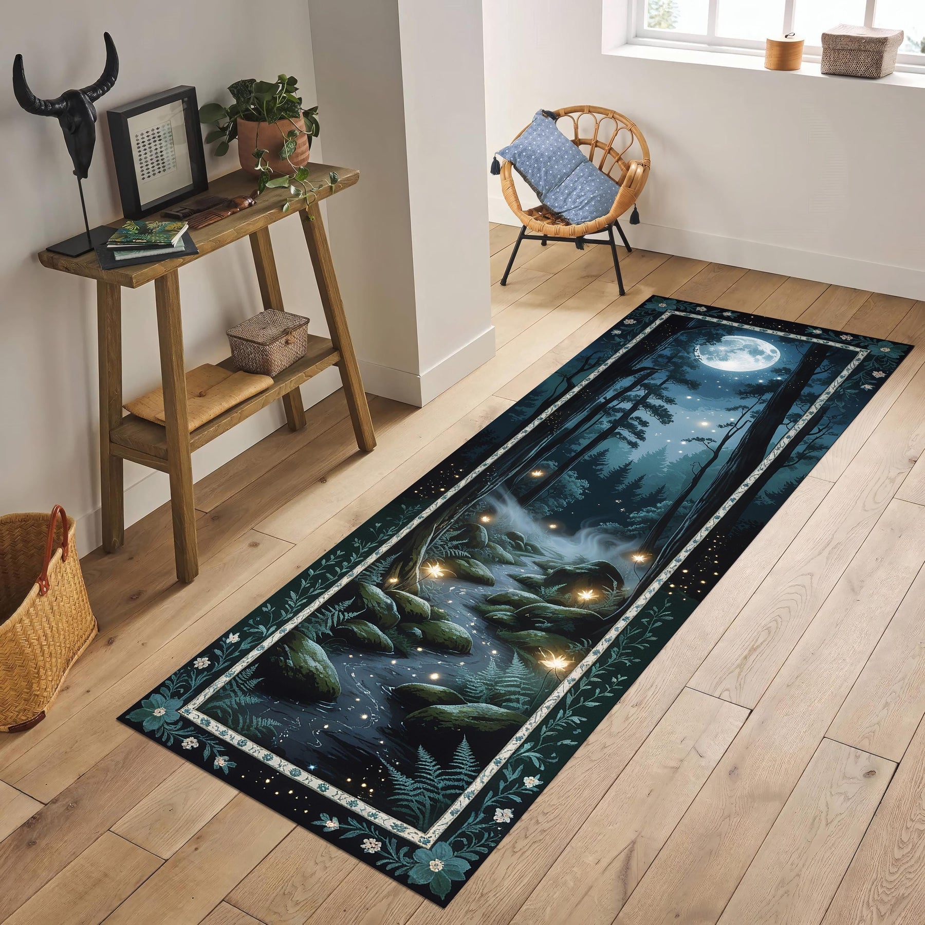 Enchanted Forest Runner Rug, Moonlight Fairy Path Rug, Mystical Woodland Hallway Rug, Fantasy Decor, Whimsical Night Scene Carpet