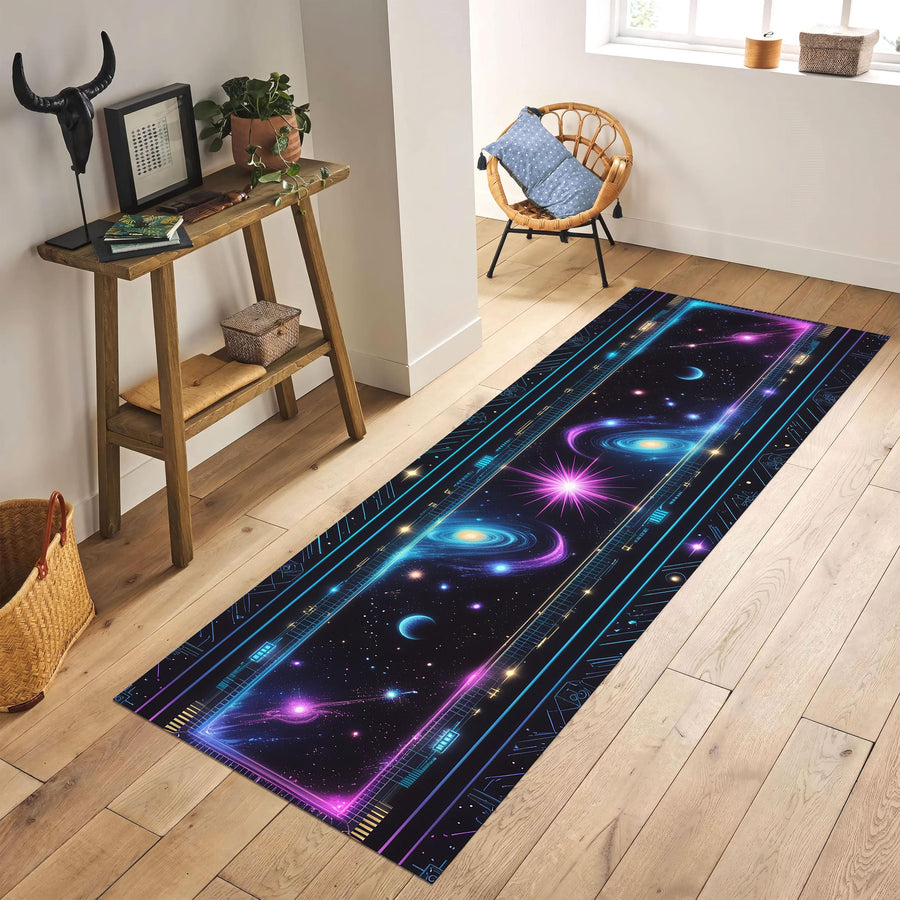 Galaxy Neon Runner Rug, Celestial Space Rug, Sci-Fi Hallway Rug, Outer Space Gamer Room Decor, Astral Universe Carpet, Cosmic Tech Rug