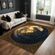 Yin Yang Dragon Rug, Fantasy Gothic Rug with White & Black Dragons, Symbolic Washable Rug, Mystic Creature Carpet, Balance Energy Area Rug