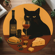 Whimsical Cat Wine & Cheese Round Rug: Quirky Home Decor for Pet Lovers and Party Enthusiasts