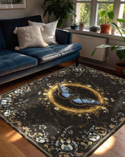 Mystical Moth Rug, Gothic Fairycore Butterfly Room Decor, Enchanted Dark Academia Floral Tapestry, Gothic Mystical Carpet for Living Room