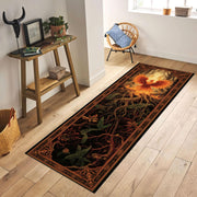 Phoenix Roots Runner Rug, Fire Spirit Tapestry Rug, Rebirth Forest Rug, Mythical Creature Rug, Fantasy Hallway Decor, Washable Gothic Rug