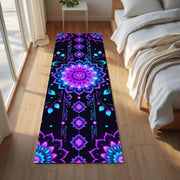 Psychedelic Mandala Runner Rug, Purple Blue Floral Glow Hallway Rug, Trippy Meditation Carpet, Neon Boho Floor Art, Psychedelic Entryway Rug