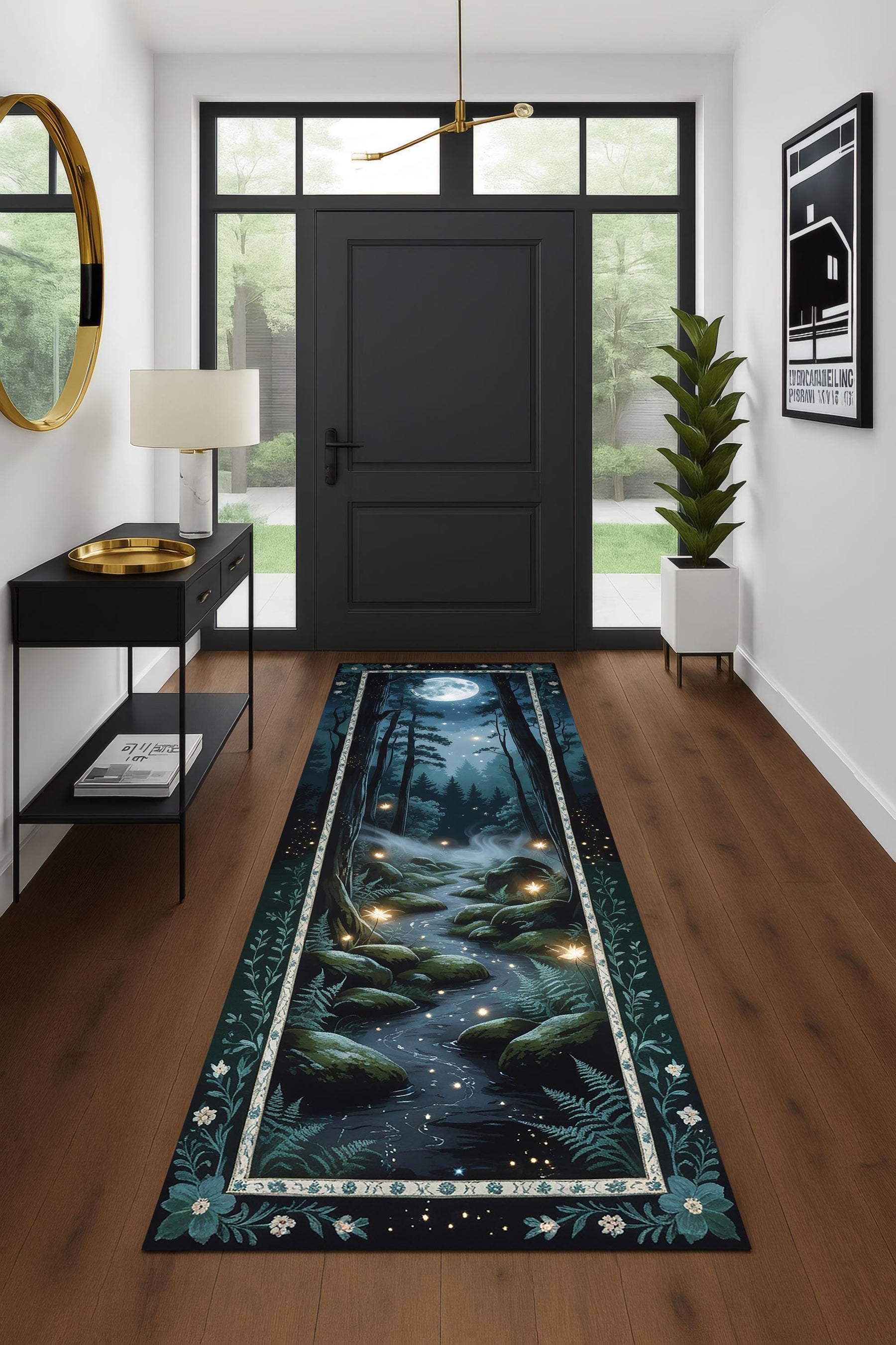 Enchanted Forest Runner Rug, Moonlight Fairy Path Rug, Mystical Woodland Hallway Rug, Fantasy Decor, Whimsical Night Scene Carpet