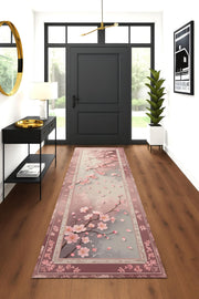Cherry Blossom Runner Rug, Japanese Sakura Floral Rug, Spring Hallway Rug, Pastel Pink Zen Rug, Japandi Style Soft Petal Carpet
