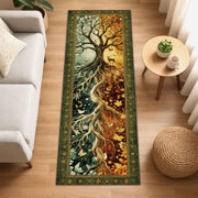 Tree of Seasons Runner Rug, Fantasy Tapestry Rug, Four Seasons Nature Decor, Enchanted Forest Hallway Rug, Botanical Wheel Rug