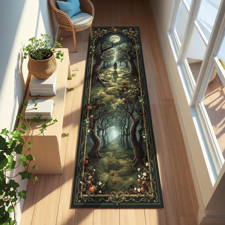 Moonlit Orchard Runner Rug, Fantasy Apple Tree Runner, Witchcore Forest Path Rug, Enchanted Garden Hallway Mat, Magical Fruit Altar Rug