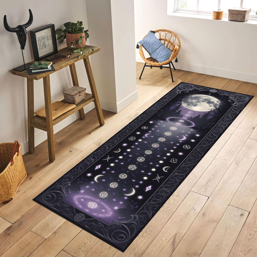 Witchy Moon Phase Runner Rug, Gothic Aesthetic Hallway Rug, Celestial Dark Academia Decor, Mystical Witch Runner Rug, Mystical Runner Carpet
