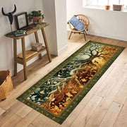 Tree of Seasons Runner Rug, Fantasy Tapestry Rug, Four Seasons Nature Decor, Enchanted Forest Hallway Rug, Botanical Wheel Rug