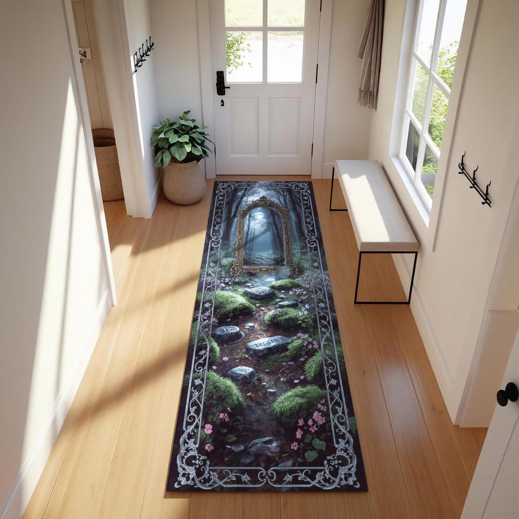 Fantasy Mirror Runner, Portal Forest Runner, Hollow Glade Tapestry Rug, Enchanted Reflection Decor, Witchcore Hallway Rug, Gothic Mirror Mat