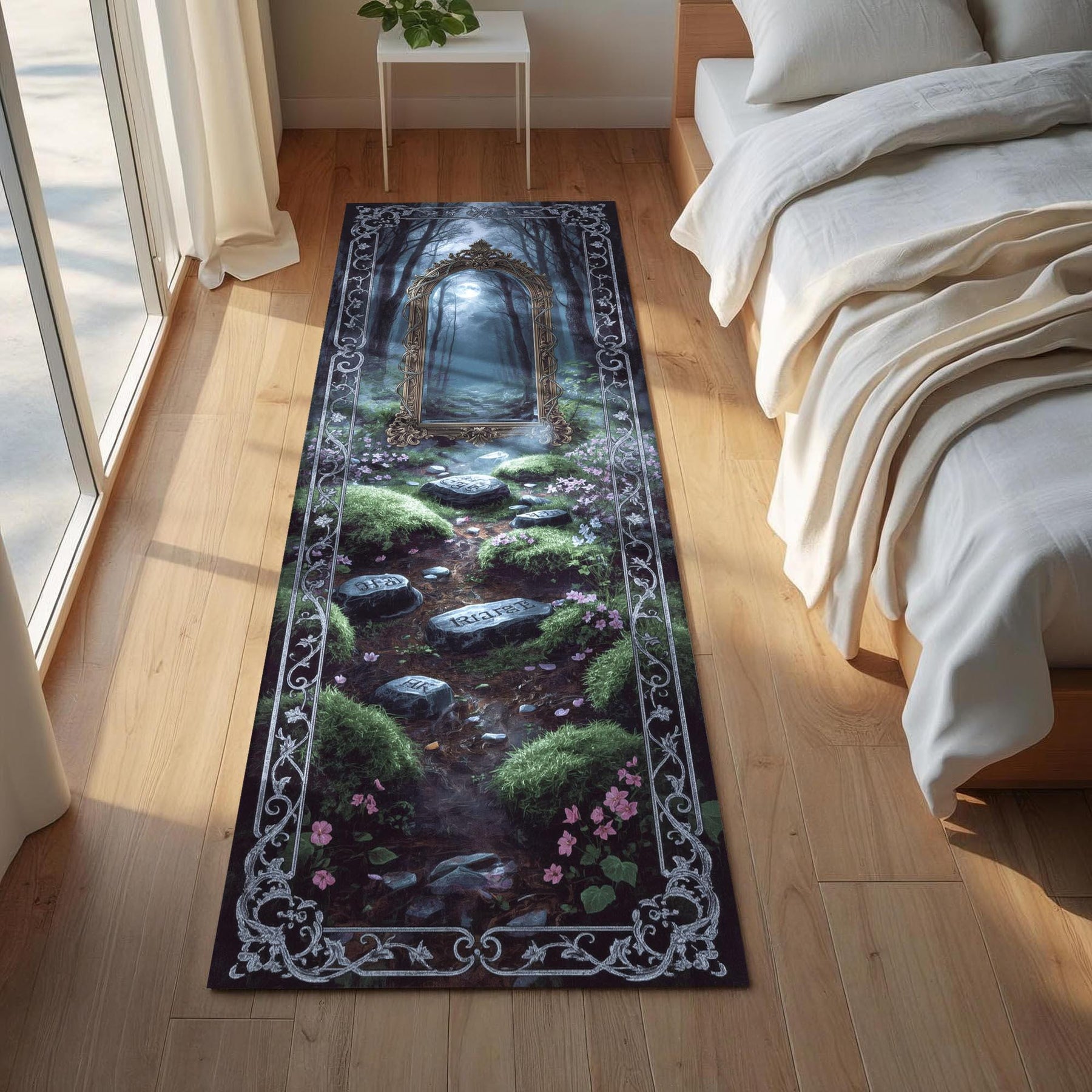 Fantasy Mirror Runner, Portal Forest Runner, Hollow Glade Tapestry Rug, Enchanted Reflection Decor, Witchcore Hallway Rug, Gothic Mirror Mat