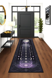 Witchy Moon Phase Runner Rug, Gothic Aesthetic Hallway Rug, Celestial Dark Academia Decor, Mystical Witch Runner Rug, Mystical Runner Carpet