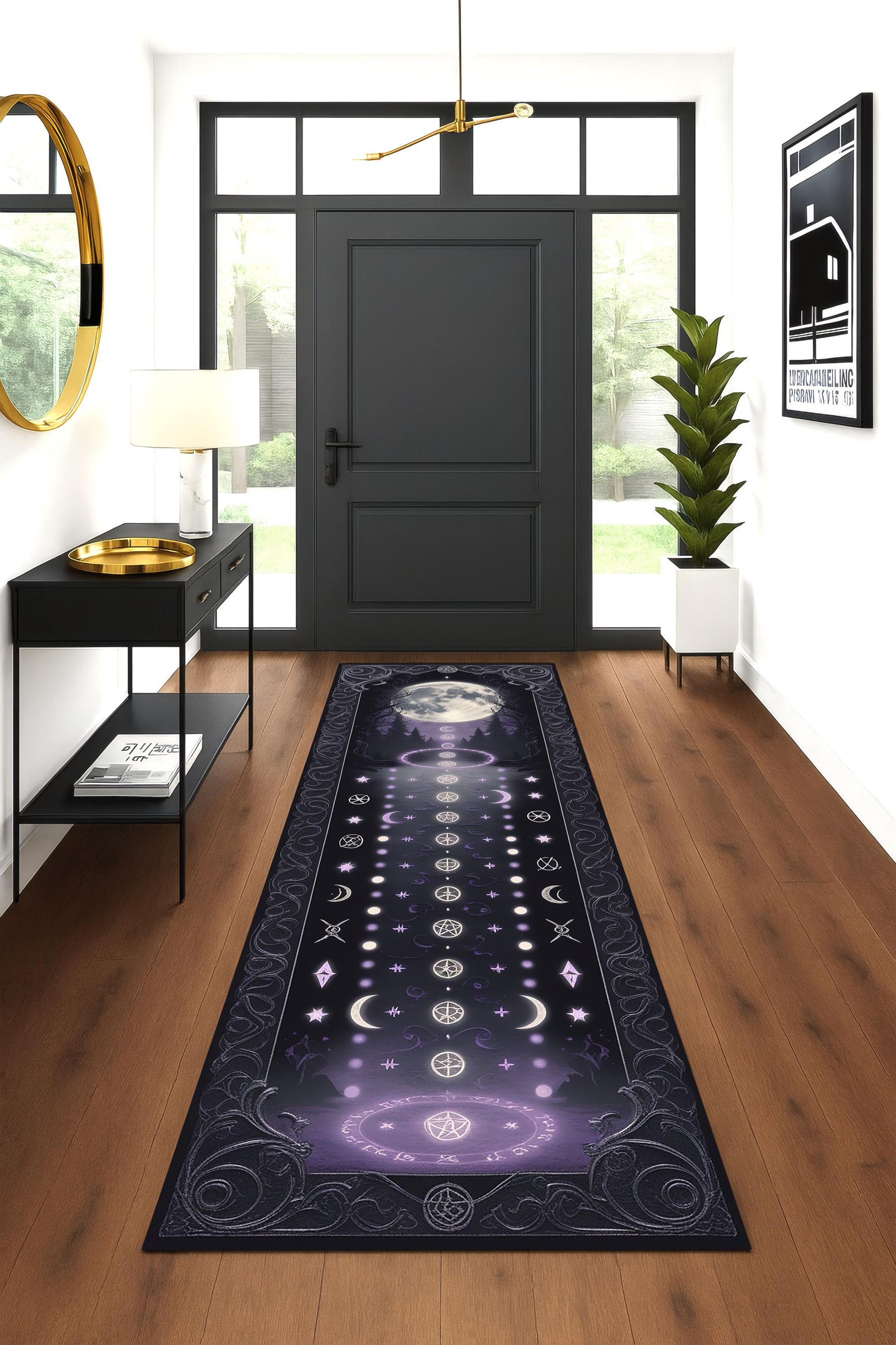 Witchy Moon Phase Runner Rug, Gothic Aesthetic Hallway Rug, Celestial Dark Academia Decor, Mystical Witch Runner Rug, Mystical Runner Carpet
